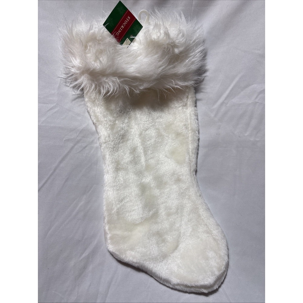 NEW WHITE CHRISTMAS‎ STOCKING WHITE FAUX FUR CUFF TARGET